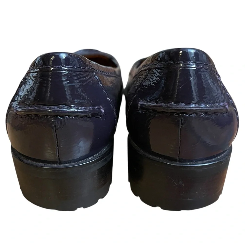 Michael Kors Dark Plum Patent Leather Penny Loafers Lug Sole Flats Size 5.5‎
